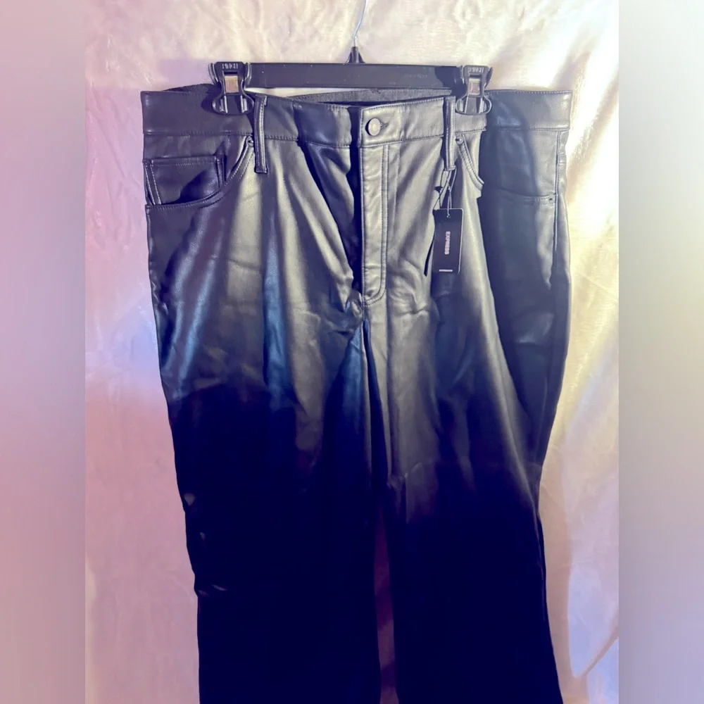 EXPRESS Black Faux Leather Wide Leg Pants - Picture 7 of 9